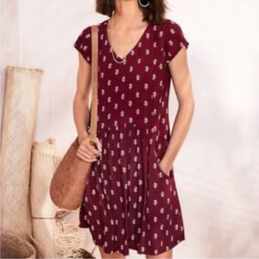 Garnet Hill Maroon Floral Boho Cottagecore Day Mini Dress Size 2 - Picture 2 of 9